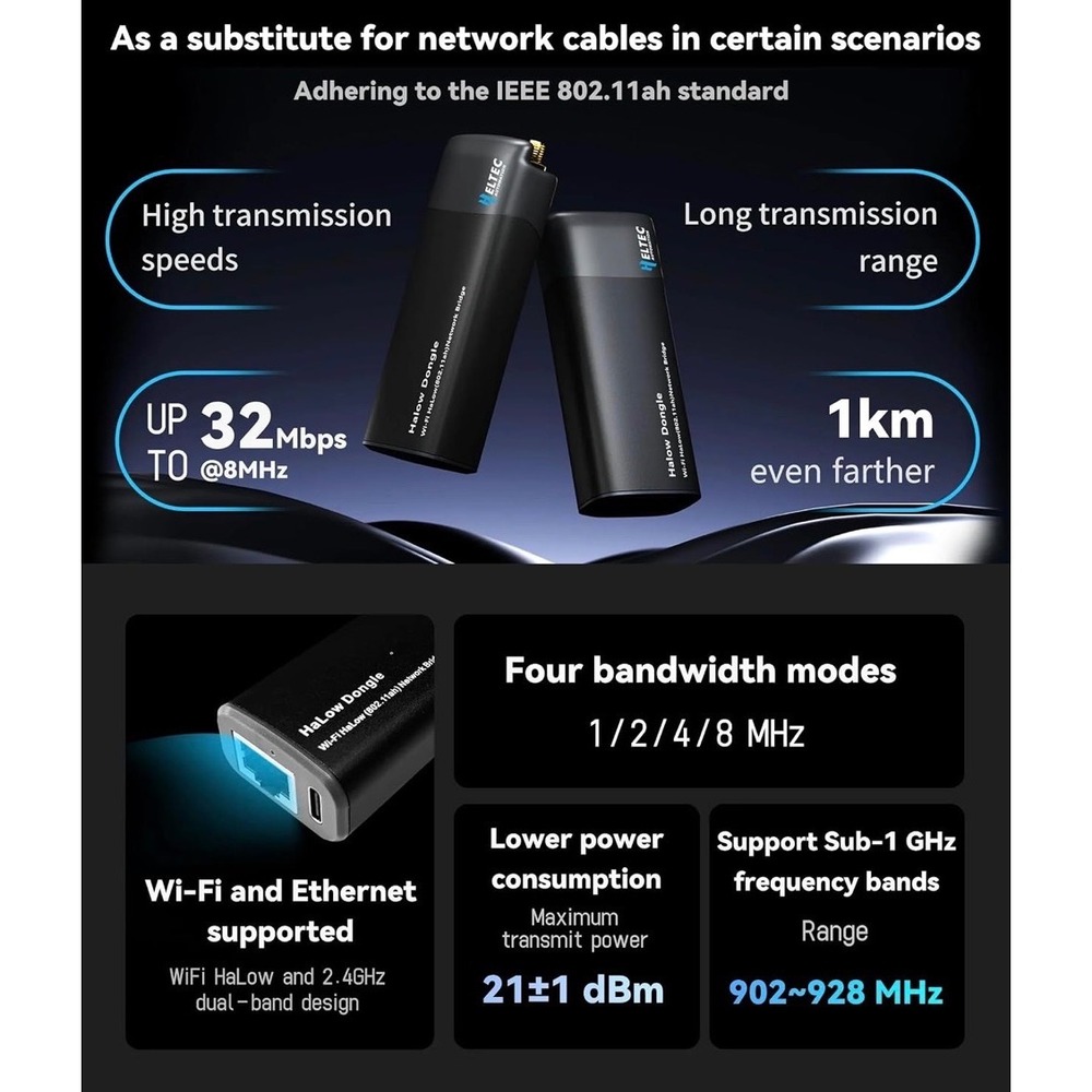 Wi-Fi HaLow HT-HD01 915MHz 1km Long Range Wireless Bridge AP + STA Pair - Picture 1 of 13